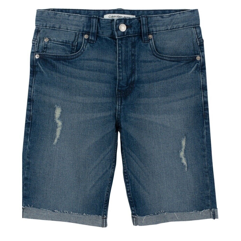 Calvin Klein Big Boys Fashion Hollis Denim Shorts Cotton Rolled Cuff Blue Sz 10